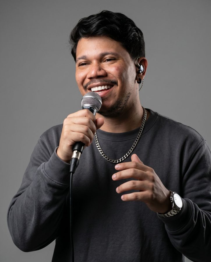 Foto de show de cantor gerada com IA — Editorial fashion portrait with performance influence #16